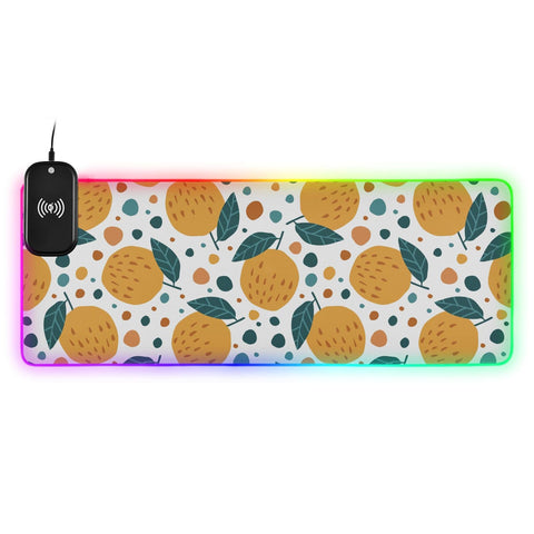Fruit Leaves Wireless Charging Mouse Pad for Mobile Phone Extra Large Gaming Mousepad with 13 Lighting Modes Extended Desk Mat for Gaming MacBook PC Laptop Desk Home Office