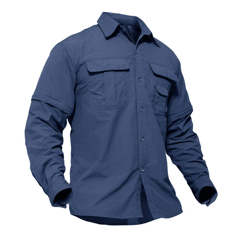 TACVASEN Men's Quick Dry UV Protection Zipper Convertible Long Sleeve Shirt Blue,Large