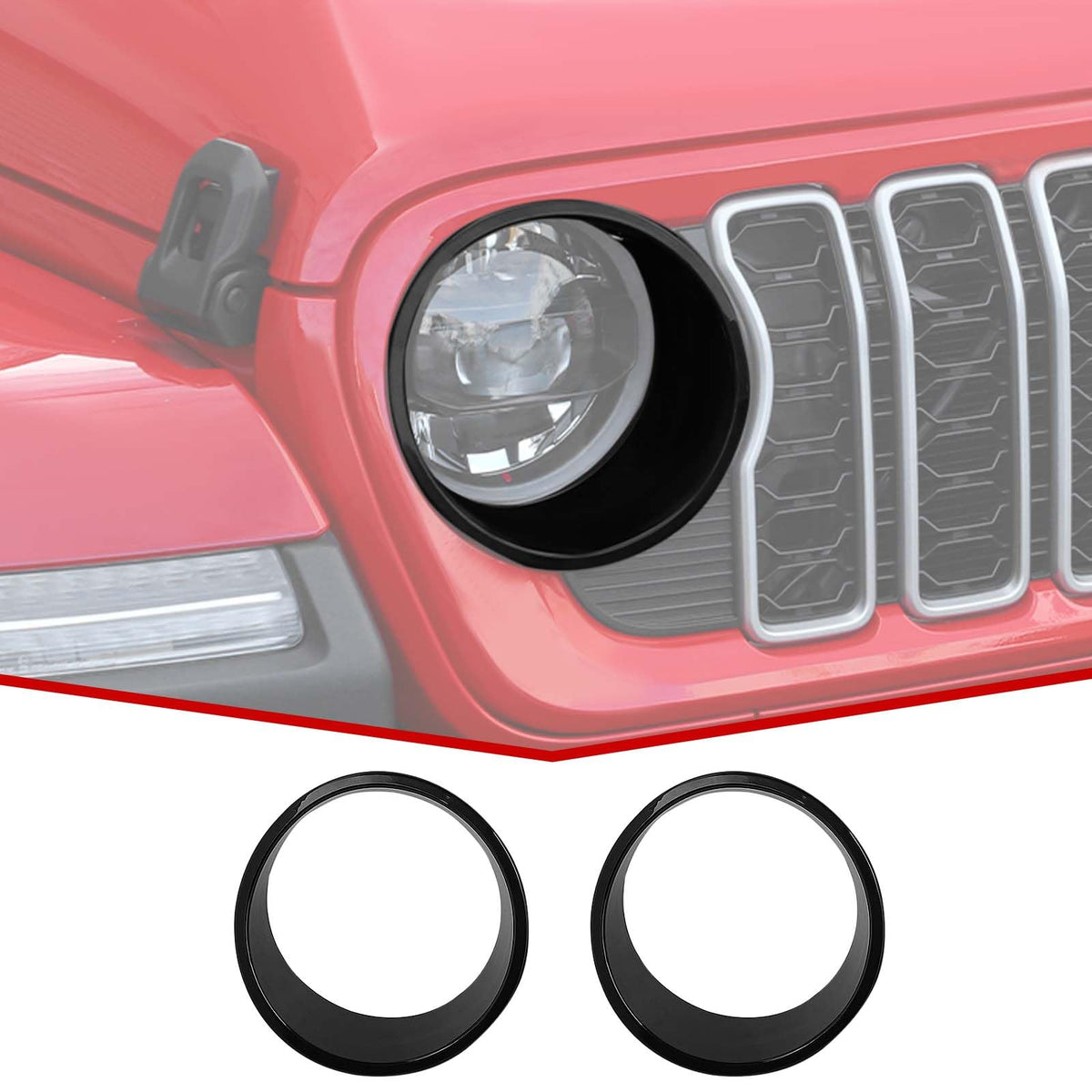 JeCar Headlight Bezels Front Light Trim Cover Head Lamp Ring Compatible with Jeep Wrangler 2024 JL JLU & Gladiator JT 2024, Black
