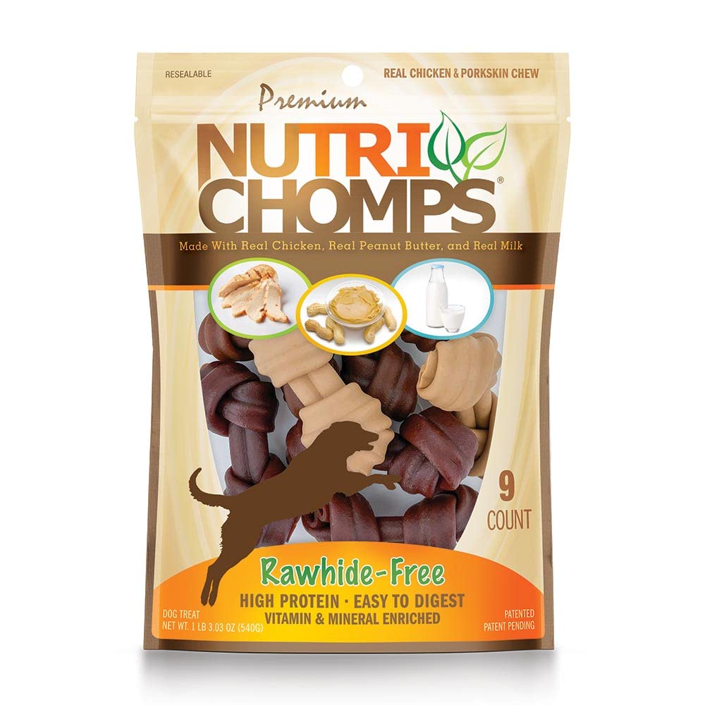 NutriChomps Dog Chews, 4-inch Knots, Easy to Digest, Rawhide-Free Dog Treats, 9 Count, Real Chicken, Peanut Butter and Milk flavor