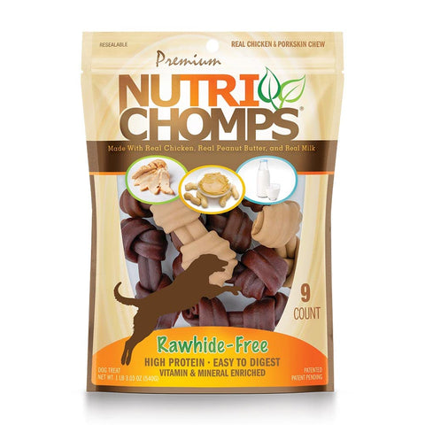 NutriChomps Dog Chews, 4-inch Knots, Easy to Digest, Rawhide-Free Dog Treats, 9 Count, Real Chicken, Peanut Butter and Milk flavor