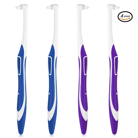 WLLHYF 4 Pcs Tuft Toothbrush Tufted Brush, Interspace Toothbrushes End-Tuft Tapered Trim Toothbrush Soft Trim Orthodontic Interdental Brushes for Detail Cleaning (2 Blue 2 Purple)