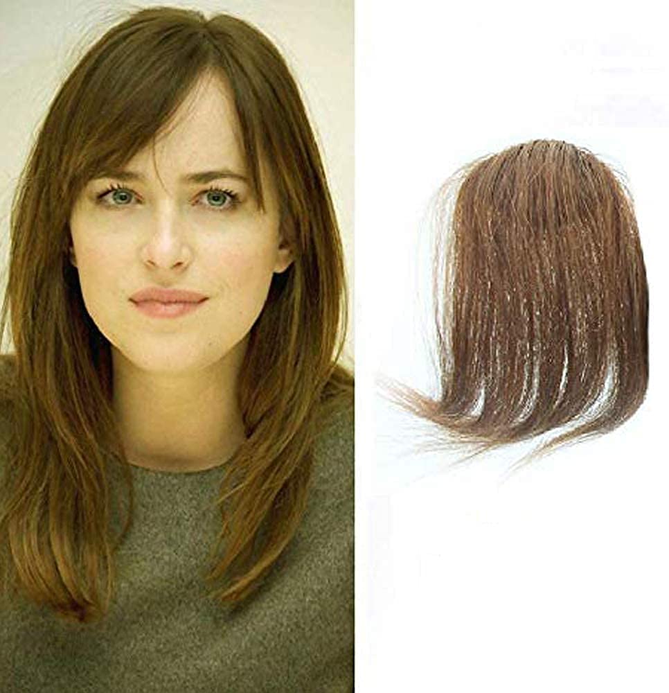 Air Side Bangs Clip in 100% Human Hair Bangs Straight Side Bang Fringe Bang Hair Extensions(Light Brown)