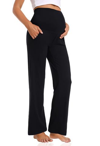 Gowjog Maternity Trousers Wide Leg Women's Pregnancy Casual Loose Wide Straight Leg Lounge Trousers with Pockets Pregnancy Trousers, black, XXL