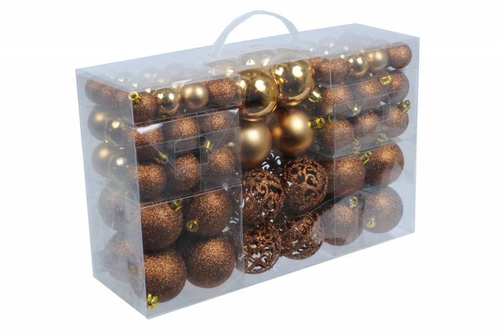 Christmas gifts, Christmas tree plastic baubles, bronze, 100x