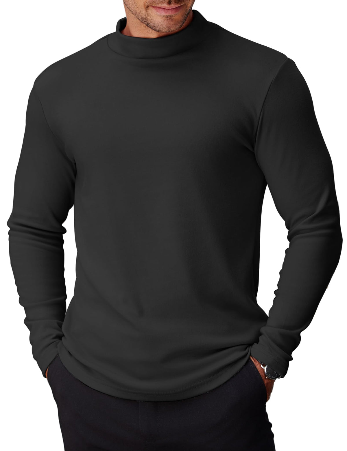 COOFANDY Black Mock Turtle Neck Shirts for Men Turtleneck Long Sleeve T Shirts Fashion Lightweight Thin Pullover Sweaters Casual Slim Fit Top