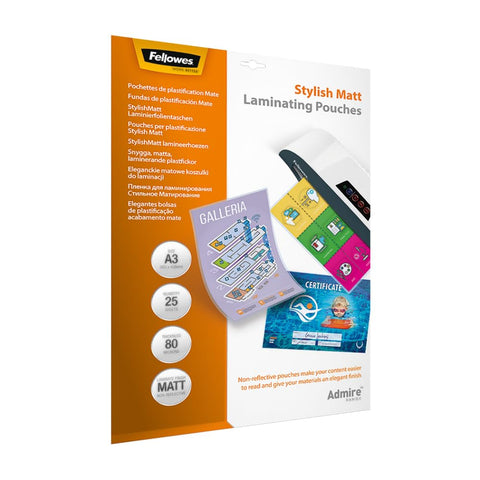 Fellowes A3 Laminating Pouches - Matt Finish - 25 Sheets - 160 Micron (2 x 80 Micron) High Quality Finish - Makes Content Easier to Read