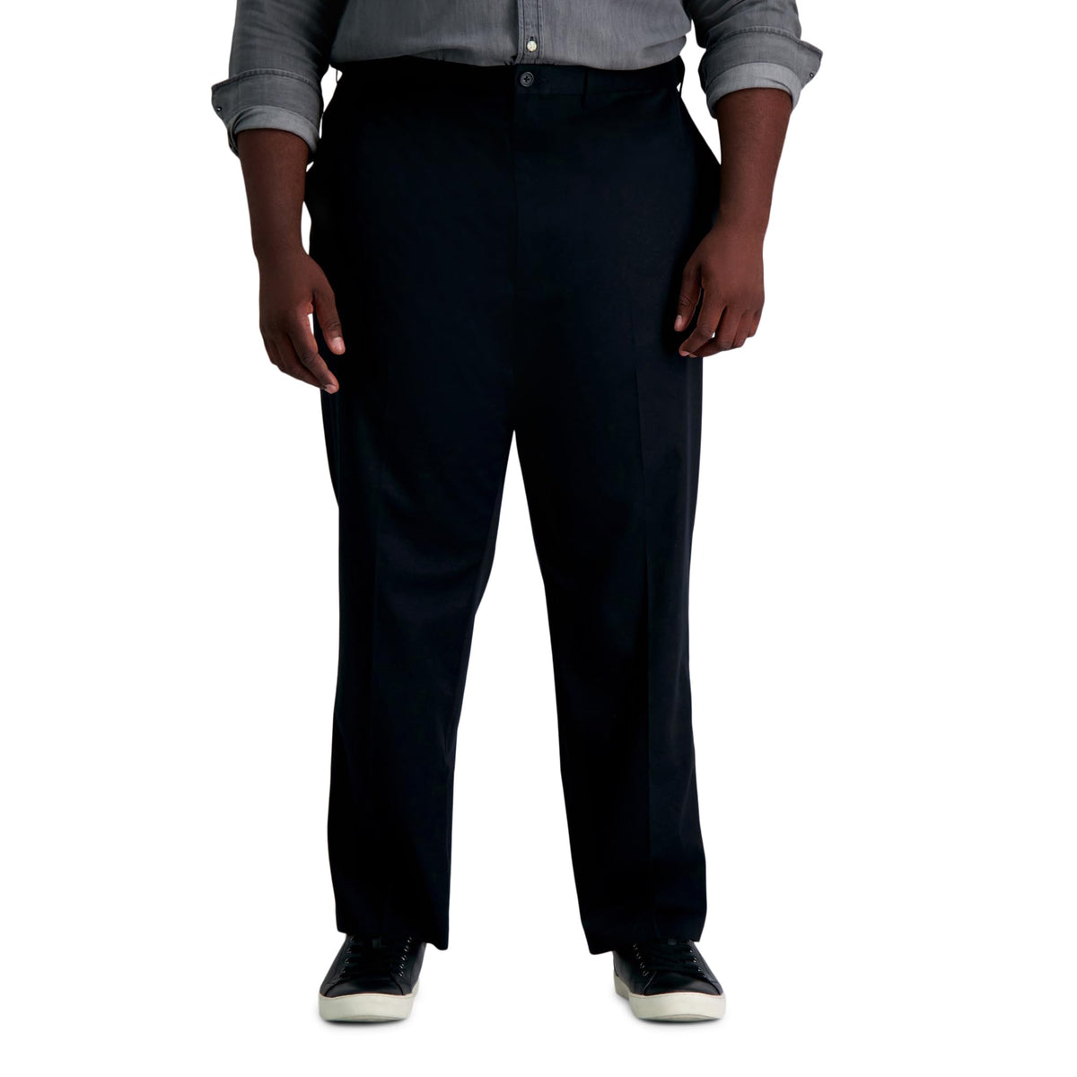 Haggar Men's Premium No Iron Khaki Classic Pleat Front Standard and Big & Tall Sizes, Black Bt, 52W x 30L