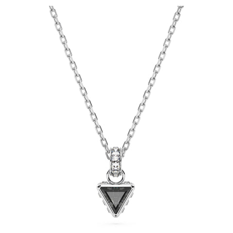 SWAROVSKI Stilla Pendant Necklace, Gray Triangle-Cut Center Crystal with Clear Crystal Detail in Rhodium Finished Setting, Part of the Stilla Collection