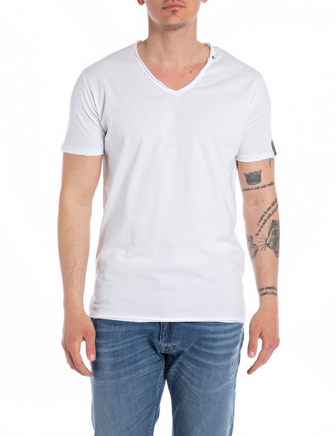 Replay Luxe V-Neck Men's T-Shirt, White X-Large