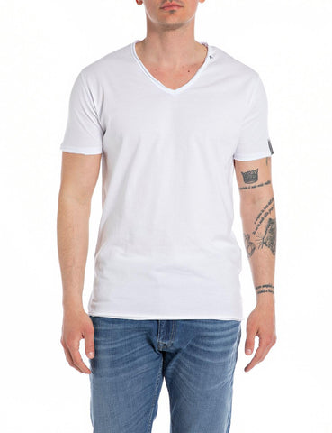 Replay Luxe V-Neck Men's T-Shirt, White Medium