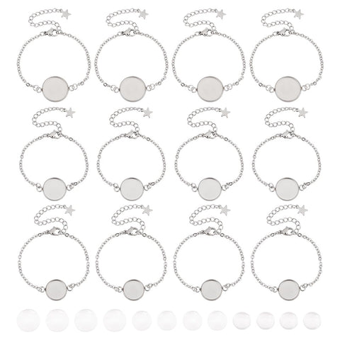 UNICRAFTALE 12 Sets 3 Sizes 12/14/16mm Blank Dome Bracelet Blank Adjustable Bracelets Stainless Steel Bracelets with Glass Cabochons Bracelet Bezel Settings Tray Blank Bracelets for Jewelry Making