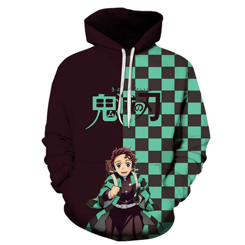 FIHTRY Anime Kimetsu no Yaiba Kamado Tanjirou Hoodies, Unisex Printed Cosplay Sweatshirt Costume Coat,A,XL
