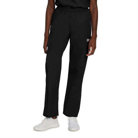 Landau ScrubZone Women's Full Elastic Waist Cargo Pant, Black, Large