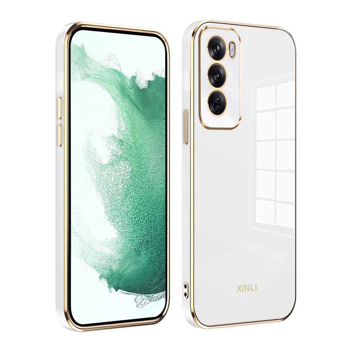 GOKEN Case for Oppo Reno 12 5G, Soft Thin Slim Smooth Flexible Phone Cover with Fashion Plating Edge, TPU Shockproof Silicone Bumper Protective Shell, white