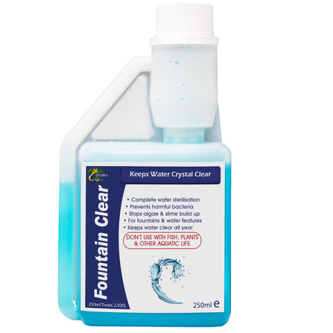 Hydra Fountain Clear Water Feature Cleaning, 250ml Treats 7,500L Highest Dilution Rates, Fountain Cleaner Treatment Keeps Water Crystal Clear from Algae, Green Water, Biofilm Build-up