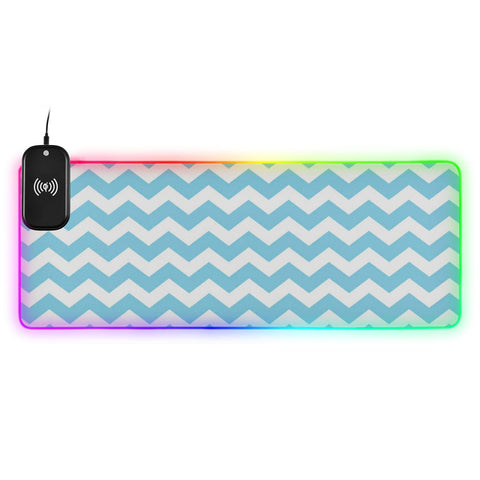 Blue Wave Texture Wireless Charging Mouse Pad for Mobile Phone Extra Large Gaming Mousepad with 13 Lighting Modes Mouse Mat for MacBook PC Laptop Desk Office Home Gaming