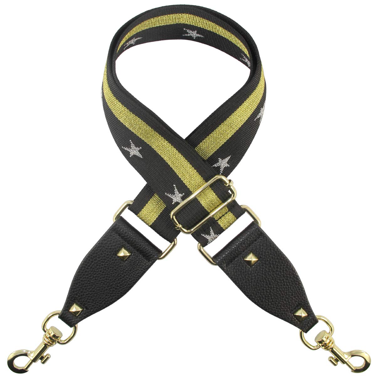 Duwi Wide Purse Strap Multicolor Striped Guitar Style Strap Adjustable Canvas Crossbody Bag Strap(black,black,golden,star)