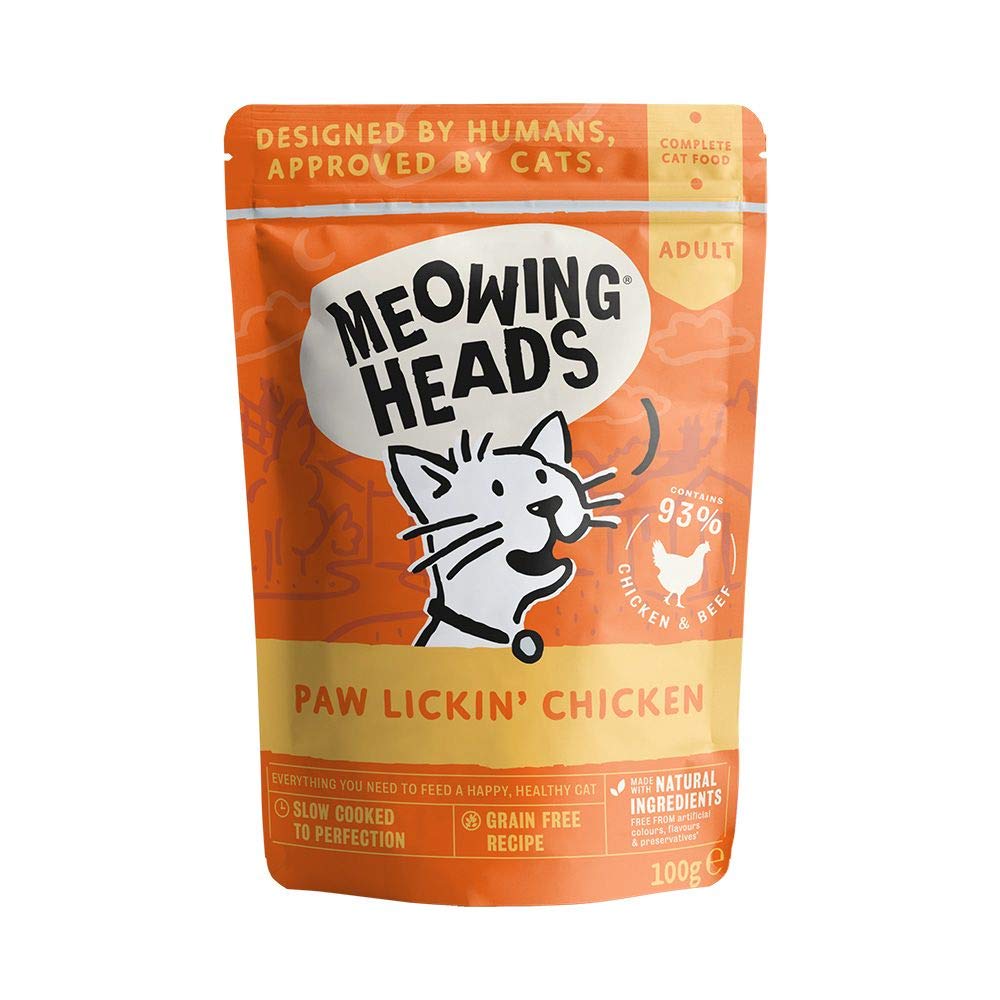 Meowing Heads Wet Cat Food - Surf & Turf - 93% Natural Chicken Pouches with No Artificial Flavours, Grain-Free Recipe (10 x 100 g)