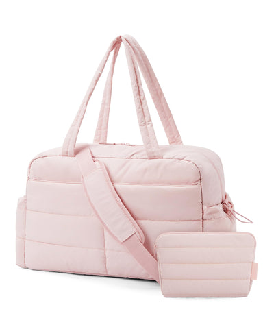BAGSMART Travel Duffle Bag Gym Bag for Women, 31L Puffer Tote Bag Quilted Laptop Carry on, Weekender Overnight Bag Organizer Duffel Bag for Travel, Pink