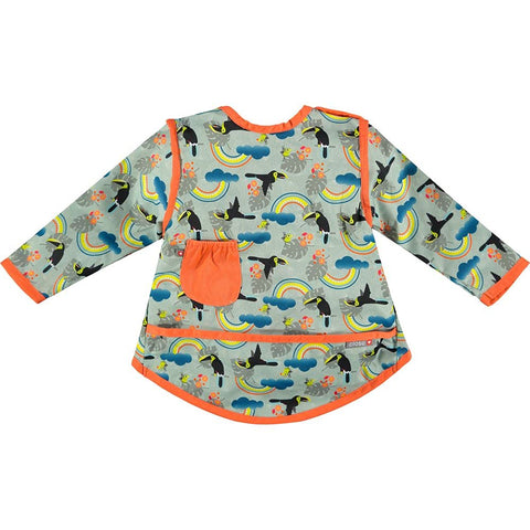 Close Pop-in Waterproof Baby Bibs Long Sleeve Bib with Front Pocket from 6 to 18 Months Old, Machine Washable at 40 Degrees, Toucan Print