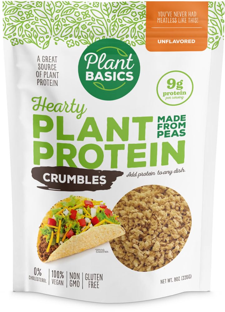 Plant Basics - Hearty Plant Protein - Unflavored Crumbles, 8 oz, Made from Peas, Non-GMO, Gluten Free, Low Fat, Low Sodium, Vegan, Meat Substitute