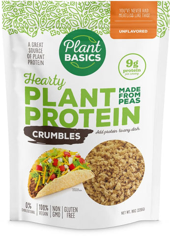 Plant Basics - Hearty Plant Protein - Unflavored Crumbles, 8 oz, Made from Peas, Non-GMO, Gluten Free, Low Fat, Low Sodium, Vegan, Meat Substitute