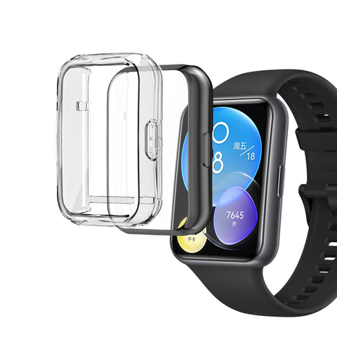 sciuU Protective Case compatible with HUAWEI WATCH FIT 2 Smartwatch 1.74 Inches, [2 Pack] All-around Flexible TPU Case with Screen Protector, Soft Frame Shock Resistant Cover for Fit2 - Black+Clear