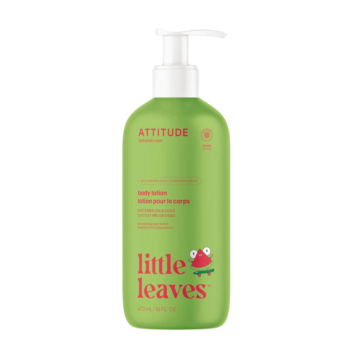 ATTITUDE Body Lotion for Kids, EWG Verifed Moisturizer, Dermatologically Tested, Plant and Mineral Based Cream, Vegan, Watermelon & Coco, 16 Fl Oz