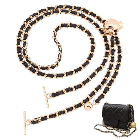 WADORN Adjustable Purse Chain Strap, 45.9 Inch PU Leather Shoulder Strap Replacement Thin Metal Crossbody Bag Chain with T-Bar Clasp Flat Handbag Chain Accessories for Clutch Bag Satchel, Black