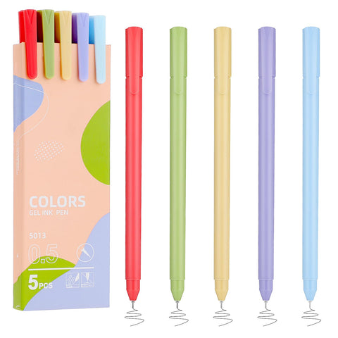 GEEHUA 5Pcs Colorful Ink Gel Pens, Fine Point 0.5mm Ball Point Pen Smooth Writing Pens Rollerball Pen for Journaling Note Taking Office School Supply Students (a)