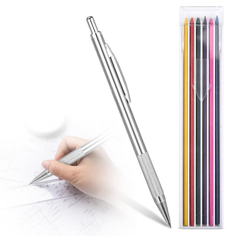teng hong hui Colorful Full Metal Mechanical Pencil 2.0 mm Mechanical Lead Holder Clutch Pencil Artist Mechanical Pencils With12 Counts Lead Refill for Drawing, Sketching, Architecture Drafting