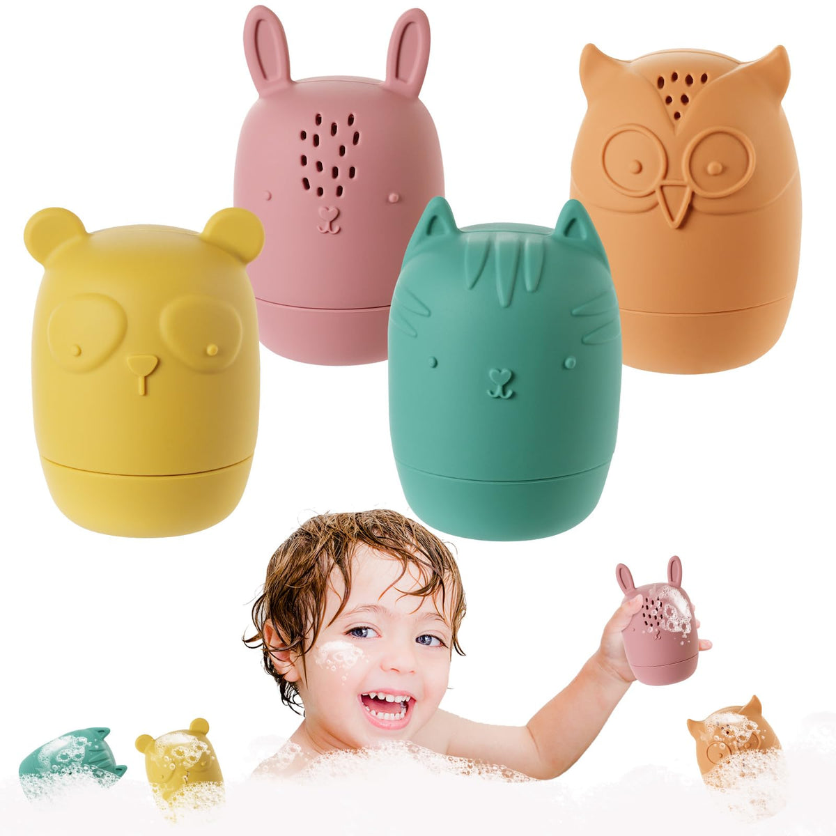 HOTUT Baby Bath Toys, Silicone Mold Free Bath Toys, Bath Toys for Infants 6-12 Months, Bathtub Toys for Toddlers 1-3+ Year Olds, Eco-Friendly Non Toxic Safe Floating Bathtub Water Toys