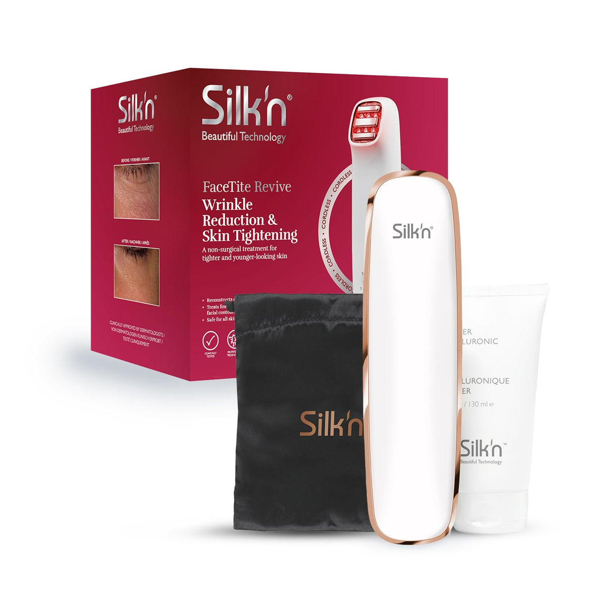 Silk'n FaceTite Revive - Non-Invasive Anti-Ageing Device for Wrinkle Reduction, Skin Tightening, and Facial Contouring with RF, LED, and Infrared Technology - Includes Travel Pouch