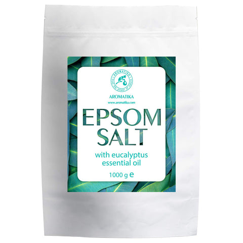 Epsom Bath Salt Eucalyptus 1kg with Eucalyptus Essential Oil - 100% Pure Epsom Salts - Magnesium Sulphate Crystals & Eucalyptus - Skin Care - Relaxation - Good Sleep
