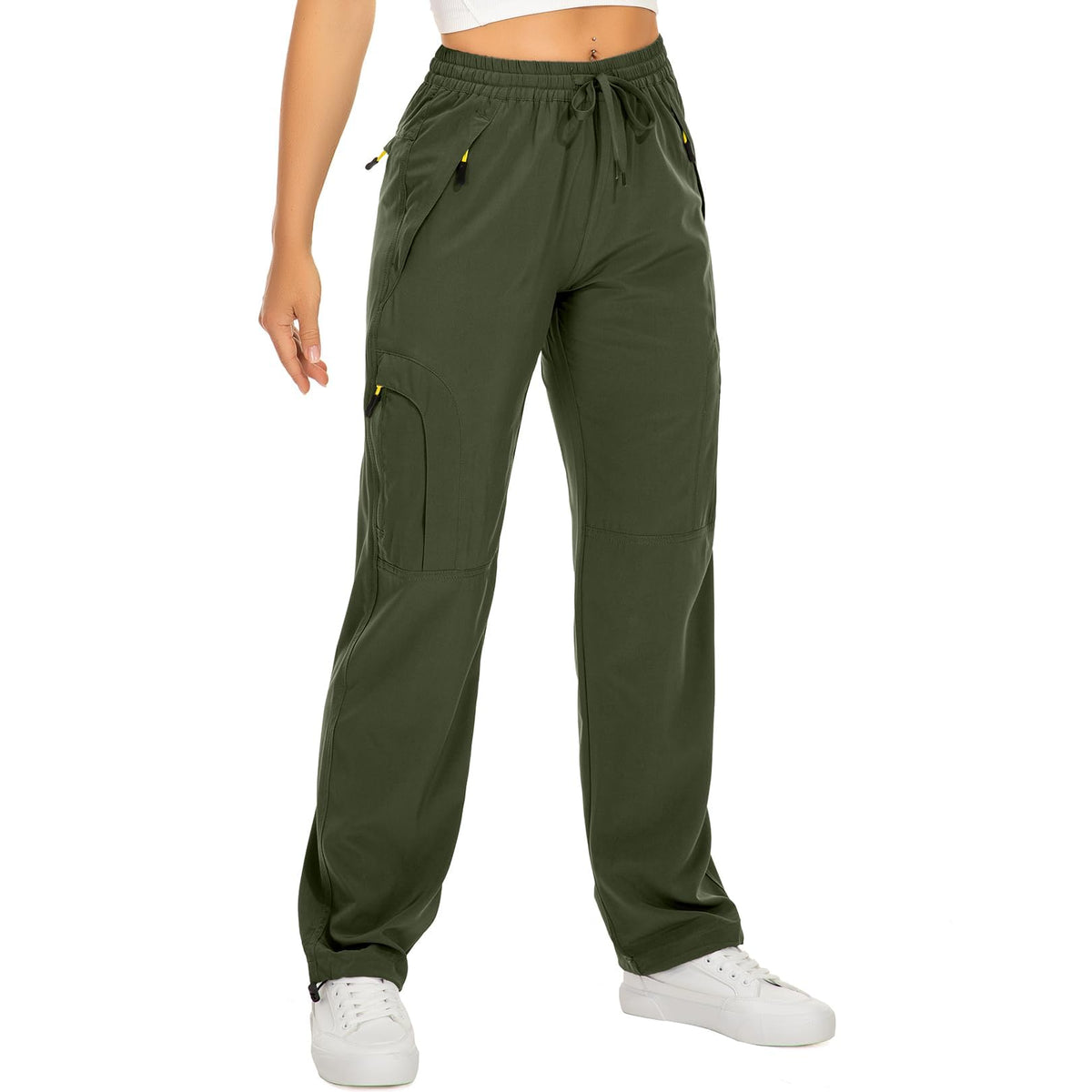 mosingle Women's Walking Trousers Cargo Pants Quick Dry UPF 50 Travel Golf Pants Lightweight Camping Work Pants Zipper Pockets #6608-Army Green-XS