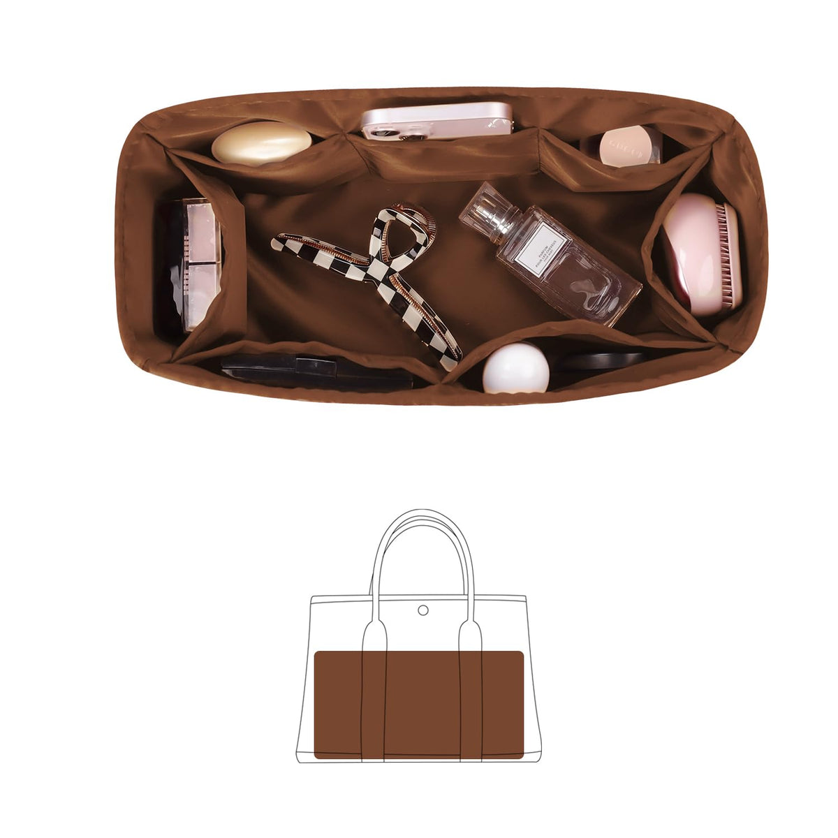 KINGS IN BAG Organizer for Purse Bags/Tote Bags Organizer for Women with Silky Satins Fit for GardenParty 26/30/36/49 Bags Lightweight Shaper for Daily Use, 8 Pockets Large Capacity(Gold, GP30)
