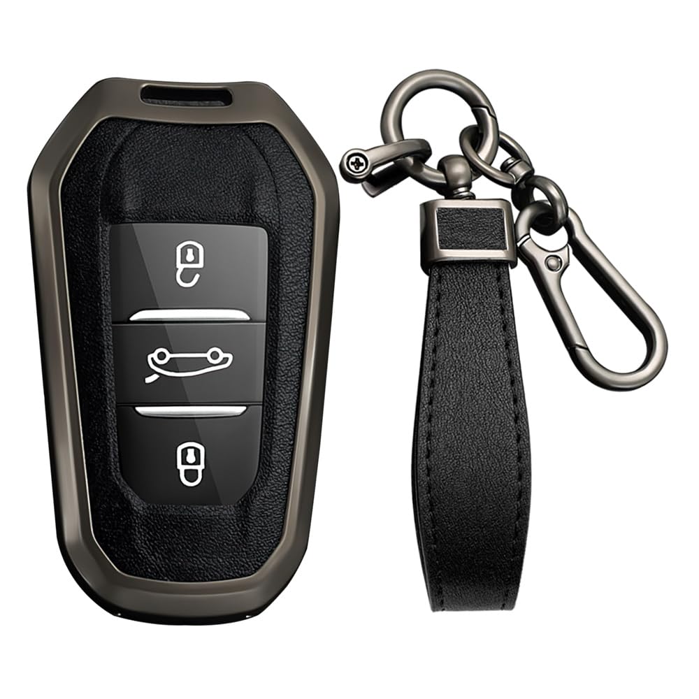 KUNIO Car Key Fob Cover Case Fit for Peugeot 30 408 508 3008 Citroen C3 C4 Key Protective Cover Keychain Key Holder 3 Button Gun Black