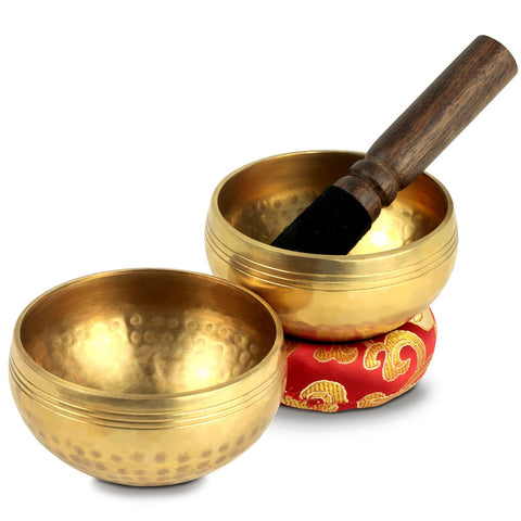 2 Pack Tibetan Singing Bowl Set, Sound Bowl Meditation Set, Handcrafted In Nepal, Meditation Bowl for Healing, Meditation, Yoga, Mindfulness, 3.15in (Gold)