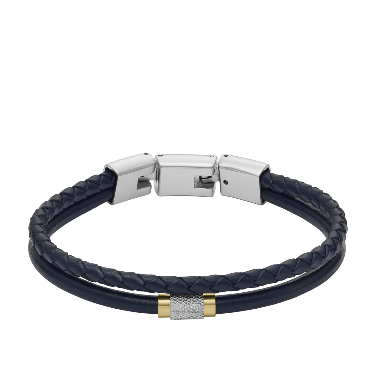 Fossil Men's All Stacked Up Navy Leather Multi-Strand Bracelet, Color: Navy Blue (Model: JF04703998)