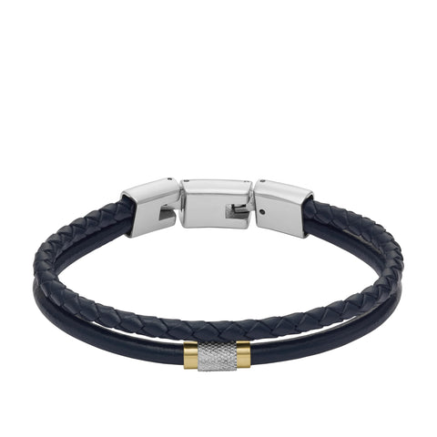 Fossil Men's All Stacked Up Navy Leather Multi-Strand Bracelet, Color: Navy Blue (Model: JF04703998)