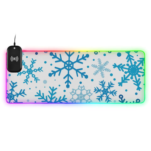 Christmas Snowflake Blue_?? Wireless Charging Mouse Pad for Mobile Phone Extra Large Gaming Mousepad with 13 Lighting Modes Computer Mat for Gaming MacBook PC Laptop Desk Office Home