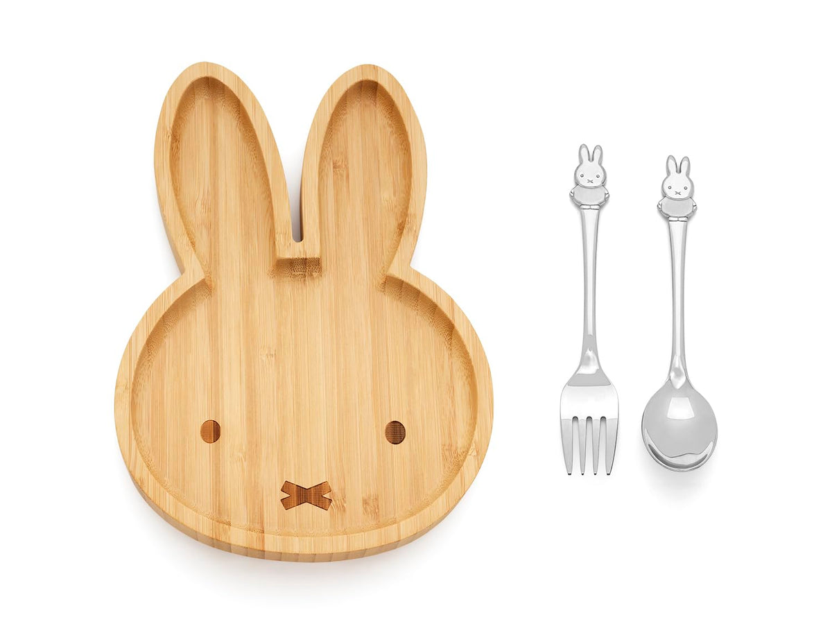 Zilverstad - Miffy Bamboo Plate + 2 Stainless Steel Cutlery