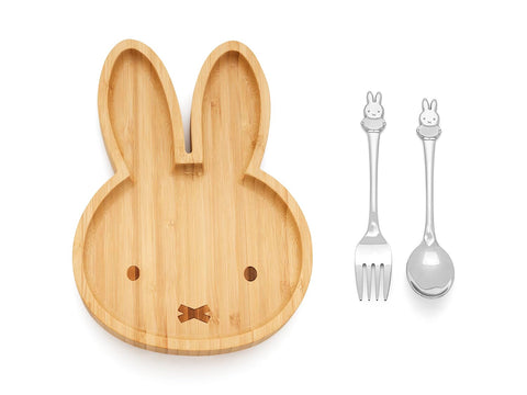 Zilverstad - Miffy Bamboo Plate + 2 Stainless Steel Cutlery