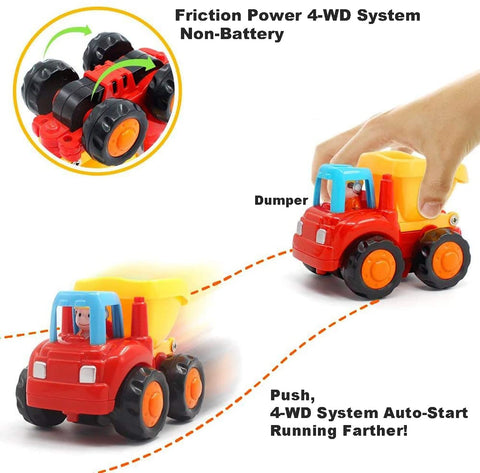 HOLA Toys for 1 Year Old Boys Gifts, 4 Pack Friction Power Kids Digger Trucks Toy Cars for 1+ 2 Year Olds, Early Education Construction Vehicles Toddler Baby Kids Toys for 3 Year Old Boys