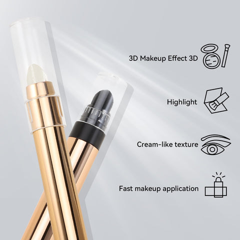 Apooliy Eyeshadow Stick, Glitter Metallic Eyeshadow Pencil, Cream Shimmer Highlighter Stick, Long Lasting Waterproof Brightener Eye Shadow Pen for Multi-Dimensional Eye Makeup
