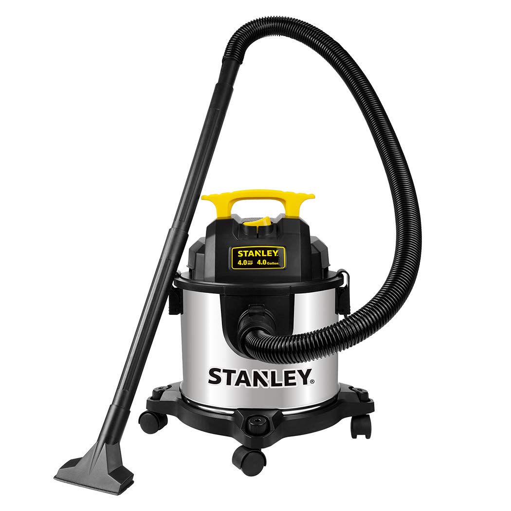 Stanley Wet Dry, 4 Gallon 4HP Stainless Steel,Shop Vacuum, Model: SL18301-4B, Silver+Yellow