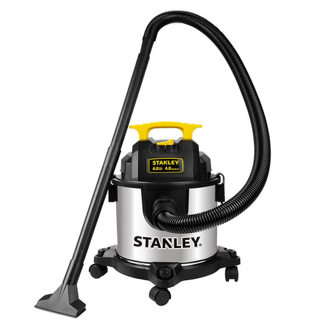 Stanley Wet Dry, 4 Gallon 4HP Stainless Steel,Shop Vacuum, Model: SL18301-4B, Silver+Yellow