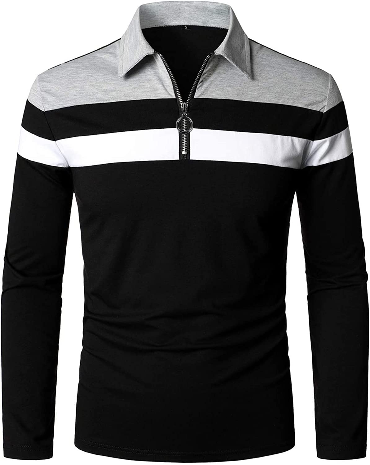 YTD Mens Polo Shirts Long Sleeve Cotton Golf Polo Shirts for Men Slim Fit Casual Tops Ls-black