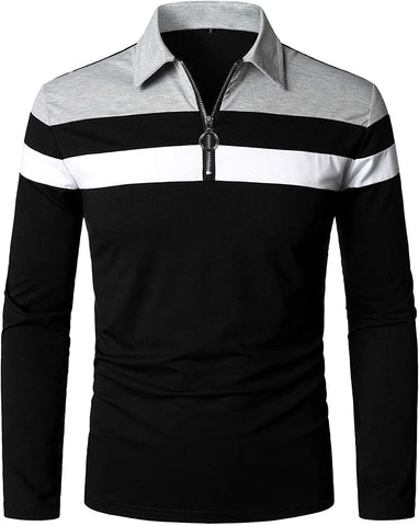 YTD Mens Polo Shirts Long Sleeve Cotton Golf Polo Shirts for Men Slim Fit Casual Tops Ls-black